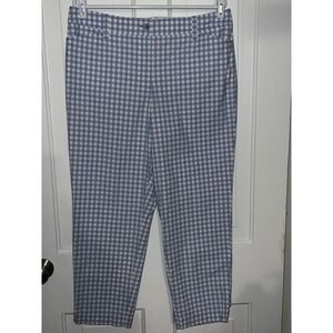 Talbots Perfect Crop Pant Women Size 12 Blue Gingham Stretch Cotton Blend